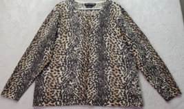 Nina Leonard Cardigan Sweater Women Size 1+ Brown Leopard Lamb Wool Button Front - £25.39 GBP