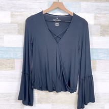 American Eagle Soft &amp; Sexy Bell Sleeve Cut Out Top Black Mock Wrap Womens XS - £15.56 GBP