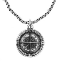 Compass Coin Pendant Necklace Silver 20&quot; - £22.58 GBP