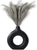 Black Ceramic Vase For Modern Home Decor, Round Matte Pampas, Decorative Gift. - £25.09 GBP
