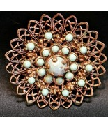 Vintage 1950s Copper Filagree Faux Turquoise Snowflake Floral Estate Bro... - $478.03 MXN