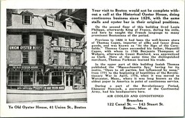 Ye Old Oyster House Since 1826 Boston Massachusetts UNP Vtg Advertising Postcard - $3.91