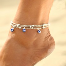 Evil Eye Ankle Bracelet Anklet Wrist Chain Hamza Turkish 3 Nazar Triple Unisex - £4.01 GBP