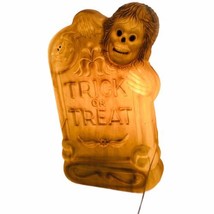 Vtg Halloween Lights Up Orange Blow Mold 29” Trick or Treat Tombstone Zombie - £95.39 GBP