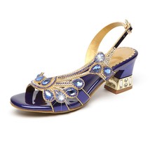 Genuine Split Leather Women Banquet Prom Party Shoes Summer Rhinestone Sandals O - £62.55 GBP