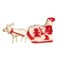 Vintage Irwin Celluloid Santa Sleigh Reindeer 1950s Christmas Decor Ornament Toy - £56.43 GBP