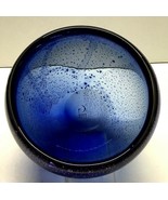 Cobalt Blue Bubble Glass Hand Blown Bowl 3.5” High 4.5” Wide Artisan Bow... - $81.46 CAD