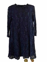 Tiana B Lace  Sequence Navy Blue Long Sleeve Lined  Dress size 8 - £31.13 GBP