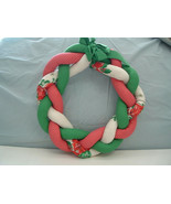 Christmas braided wreath country calico fabric hand crafted with bow red... - $33.95 CAD