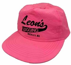 Vintage Leons Logging Hat Cap Snap Back Pink Nylon Buckley WA One Size - £14.30 GBP