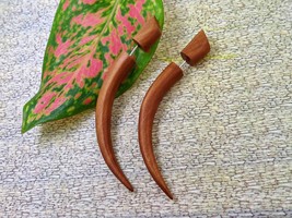 Long Talons Fake Gauges Earrings - 2.75 Inches - Exotic Brown Wood - £17.26 GBP