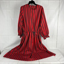 Vintage Handmade Women&#39;s Red Black Striped Polka Dot Dress Secretary - £17.68 GBP