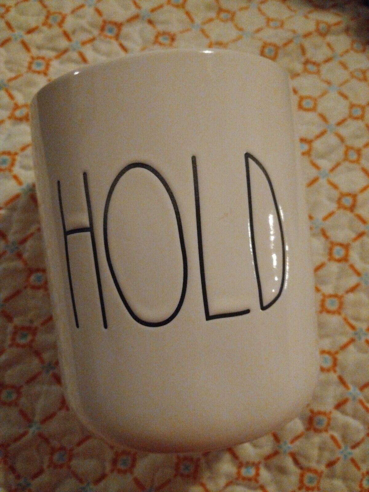 EUC Rae Dunn 5&quot; x 4&quot; White &quot;HOLD&quot; jar artisan collection by magenta NO LID - $12.86