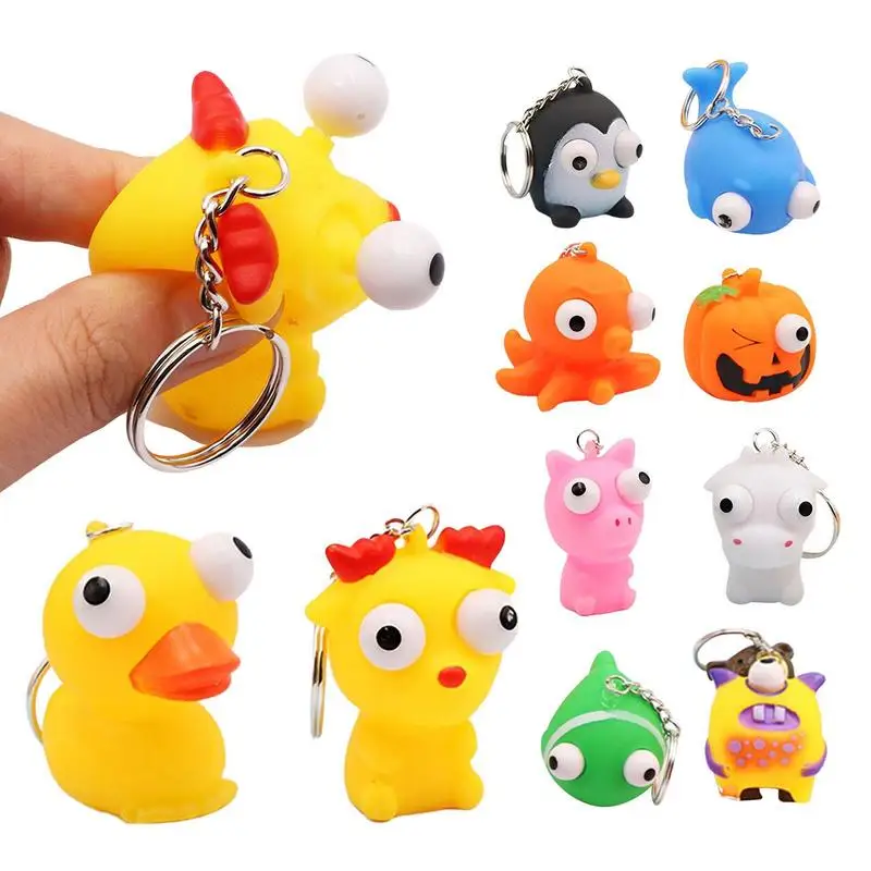 Toy Keychain Animal Stress Squeeze Toy Keyring Mochi Squish Toy Out Eyes Home - £2.61 GBP+