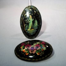 Vintage Russian Painted Brooch Pins - Lot of 2 - K940 - £46.39 GBP