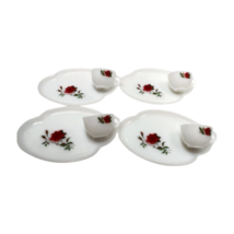 MCM Milk Glass Luncheon Plates Tea Cups Lot 4 Sets 1950&#39;s Rose Vintage - $84.10