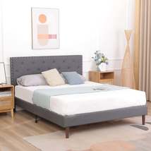 Betterhood Queen Size Button Tufted Bed Frame with Adjustable Headboard, Linen u - £210.35 GBP