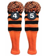 Tour #4, 5 Hybrid Black &amp; Orange Golf Headcover Knit Pom Pom Retro Class... - €22,27 EUR