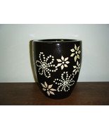 BROWN CERAMIC FLOWER POT WITH BOWS AND FLOWERS 8.5 INCH HIGH  - £9.02 GBP