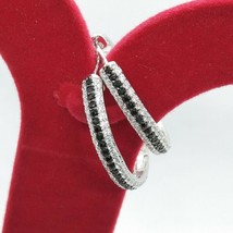 1.05 CT Simulated Black &amp; White Diamond Hoop Earrings White Gold Plated Silver - £51.70 GBP