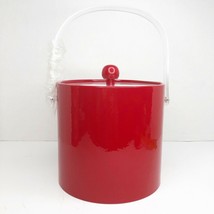 Mid Century Modern Style Glossy Red Vinyl Acrylic Lid Ice Bucket Tongs R... - £24.46 GBP