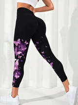 Butterfly print stretch slim leggings, casual stretch tight leggings - £16.96 GBP+