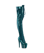 PLEASER ADORE-3020GP 7&quot; Green Glitter Platform  Lace Up Womens Thigh Hig... - £92.52 GBP