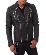 Mens Leather Jacket Stylish SlimFit Genuine Lambskin Motorcycle Bomber B... - $159.60 CAD