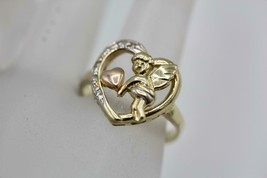Fine 14K Yellow Gold Open Heart Cupid Love Ring with Diamond Accent Size... - $382.29 CAD