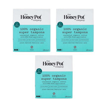 Lot of 3 The Honey Pot Super Tampons Bio-Plastic Applicator 18/Pack-Dent... - $22.08