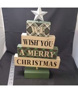 We Wish You A Merry Christmas  WOODEN SIGN Desk Top  TREE Star Lights up - £8.90 GBP