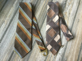 2 Vintage 60&#39;s Stripped Checker &amp; LOUIS PHILIPPE Men&#39;s Neckties - £10.85 GBP