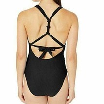 Bar III Like it or Knot Black Ribbed Keyhole One Piece Swimsuit Small New - $19.75
