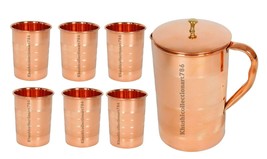 Copper Water Pitchers Jug Silvertouch 6 Drinking Tumbler Glass Health Benefits - £46.69 GBP