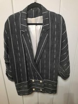 Villagio Vintage 80’s Black &amp; White Stripe Linen Drop Waist Blazer Sz M - £27.69 GBP