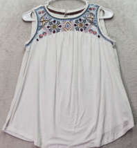 Knox Rose Tank Women&#39;s Small White Embroidered Floral Rayon Sleeveless Crew Neck - £13.07 GBP