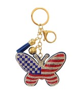 Bling American Flag Butterfly Rhinestone Tassel Bag Charm Keychain Key Ring - $282.25 MXN
