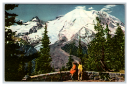 Glaciers and  Snowpack Mt Rainier seen from tourist Overlook Postcard  Colorized - £3.90 GBP