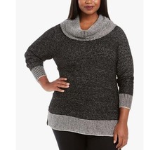 Belldini Womens Plus 3X Black Shiny Lurex Cowlneck Pullover Sweater NWT ... - $58.79