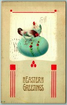 Exaggeration Decorated Egg Hens Easter Greetings Art Deco DB 1912 Postcard F8 - £7.72 GBP