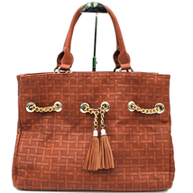 Big Buddha Top Handle Tote Bag Basketweave Texture Brown Boho Tassel Travel - £21.64 GBP
