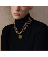 Chic Leopard Print Stainless Steel Choker Necklace with Sun and Flower P... - $36.00 CAD