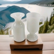 Vintage White Milk Glass Footed Pedestal Coffee Hot Coco Cup Mug Set of 2 - $19.78
