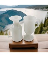 Vintage White Milk Glass Footed Pedestal Coffee Hot Coco Cup Mug Set of 2 - $19.78