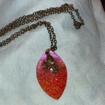 Necklace Pendant Teardrop Red Agate  &amp; Dragon Stone Crystal  2” H X  1” W - £3.81 GBP