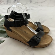 Papillio Womens Wedge Sandals Size 42 US 11 Black Leather Ankle Strap - $59.39