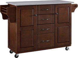 Crosley Furniture Eleanor Full Size Kitchen Cart With Stainless Steel, Mahogany - £358.90 GBP