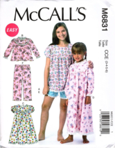 McCall&#39;s M6831 Girls 3 to 6 Top, Shorts, Pants, Nightgown Sewing Pattern New - £8.22 GBP