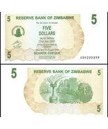 2006 Zimbabwe 5 Dollars Bearer Cheque P#36 Banknote UNC - $4.93 CAD