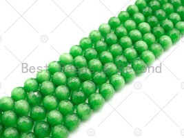 Special Cut Green Cat&#39;s Eye Round Faceted Beads, 6mm/8mm/10mm/12mm Round - $5.00+